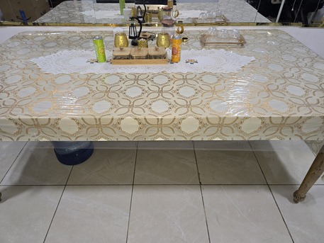Jeddah, Furniture, SAR 250,  Big Dining Table. With Plastic And Golden Cover The Table Is Old So We Keep It Covered But