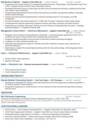Lahore, Job Seekers, Electronics Engineer With + 4 Years Industrial Experience