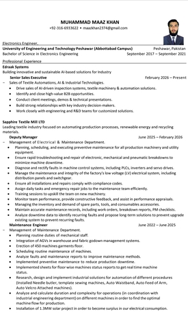 Lahore, Job Seekers, Electronics Engineer With + 4 Years Industrial Experience