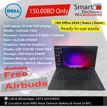 Riffa, Computers, BHD 150,  150BD Only Dell I7 Laptop 11th Gen | 16GB RAM | Fast SSD | Slim & Powerful Free Airbdus