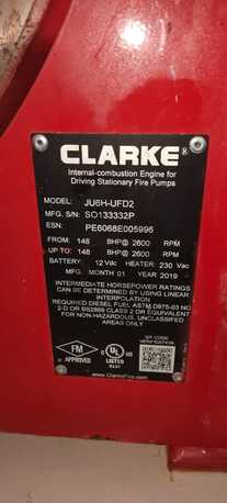 Jeddah, Heavy Equipment, SAR 15000,  For Sale &ndash; Clarke Fire Pump Diesel Engine (Used)