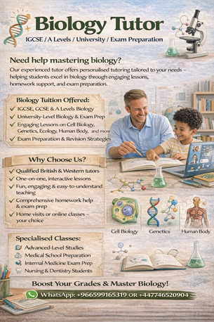 Riyadh, Lessons Offered, Expert Biology Tutor &ndash; IGCSE, A Levels & University Preparation
