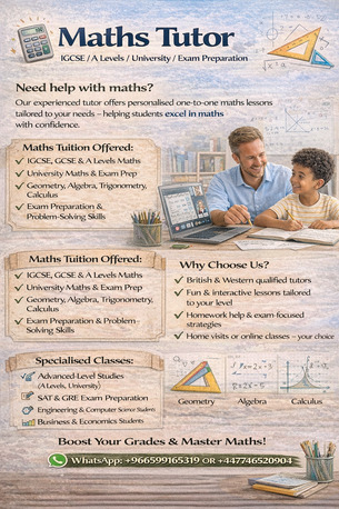 Riyadh, Lessons Offered, Expert Maths Tutor &ndash; IGCSE, A Levels & University Preparation