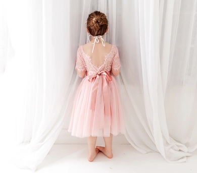 New York, Clothing & Accessories, USD 85,  Boho Blush Tulle Flower Girl Dress, Pink Rustic Wedding Dress For Girls