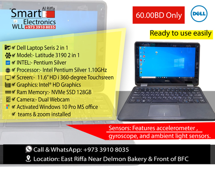 Riffa, Computers, BHD 60,  Dell Latitude 3190 2-in-1 Touch Laptop 8GB RAM 128GB SSD Ready To Use