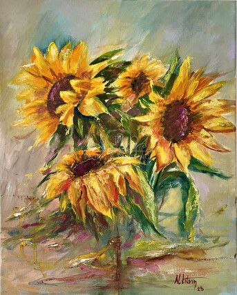Dallas, Collectibles, USD 350,  Contemporary Sunflowers Floral Still Life Painting