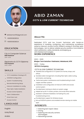 Riyadh, Job Seekers, CCTV AND LOW CURRENT TECHNICIAN
