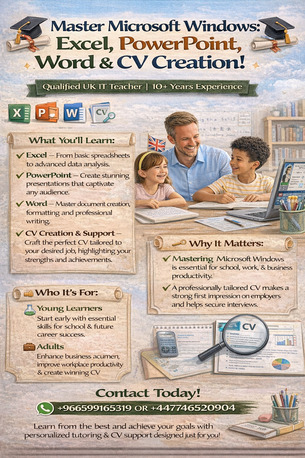 Riyadh, Lessons Offered, Master Microsoft Office & Create A Winning CV With A UK IT Expert