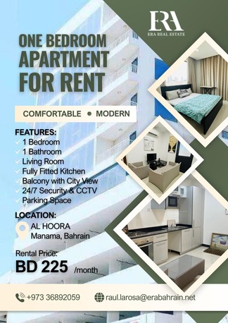 Hoora, Apartments, Flats, Houses & Villas, BHD 225/month,  Furnished,  1 BR,  61 Sq. Meter,  ONE BEDROOM FULLY FURNISHED APARTMENT IN HOORA