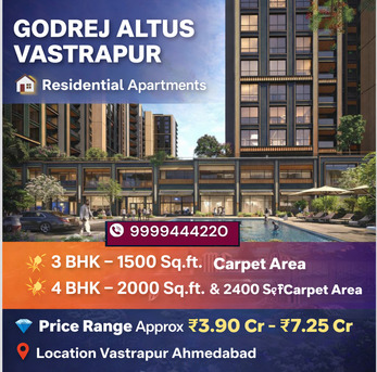 Ahmedabad, Real Estate For Sale, INR 4500000,  3 BR,  2000 Sq. Feet,  Godrej Altus Vastrapur: Features & Specifications