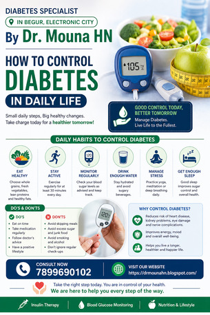 Bangalore, Health, Diabetes Specialist In Begur, Electronic City &mdash; By Dr. Mouna HN