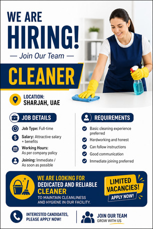 Sharjah, Jobs, Cleaner Required &ndash; Sharjah