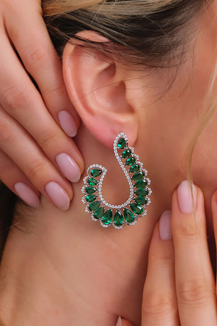 London, Jewelry, GBP 3500,  Statement Emerald Diamond Luxury Earrings UK