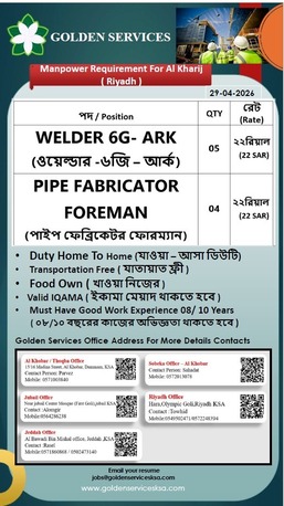 Riyadh, Jobs, Pipe Fabricator Foreman & 6G Welders