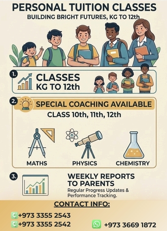Muharraq, Lessons Offered, Tuition Classes (LKG &ndash; 12th) In Bahrain Near Muharraq