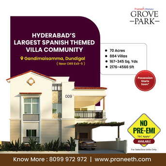 Hyderabad, Real Estate For Sale, INR 1,  3 BR,  Praneeth Pranav Grove Park | Triplex Villas For Sale In Dundigal | Villa Projects In Hyder