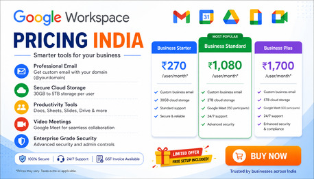 Mumbai, Technical, Google Workspace Pricing India - Buy Now