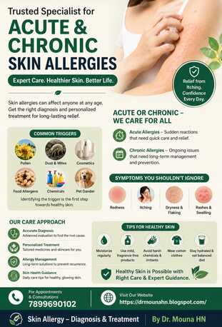 Bangalore, Health, Trusted Specialist For Acute & Chronic Skin Allergies - Dr. Mouna HN