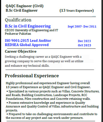 Riyadh, Job Seekers, Senior QAQC Engineer (Civil)