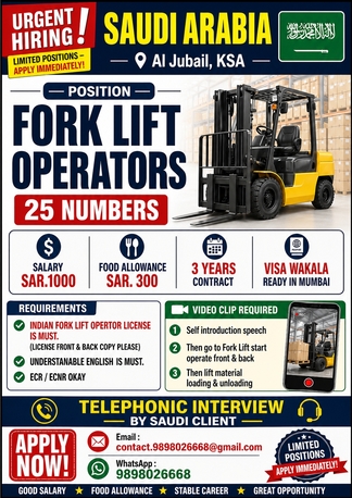 Riyadh, Jobs, Hiring Fork Lift Operator
