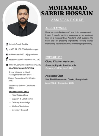 Jeddah, Job Seekers, Looking For A Job As An Assistant Chef Or Kitchen Helper