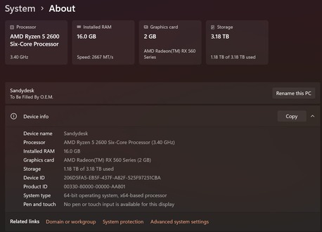 Hofuf, Computers, SAR 1500,  Desktop PC - Ryzen 5 2600, RX560 GPU, 16GB Ram, 512 SSD, 3TB HDD, Speakers And USB DVD RW