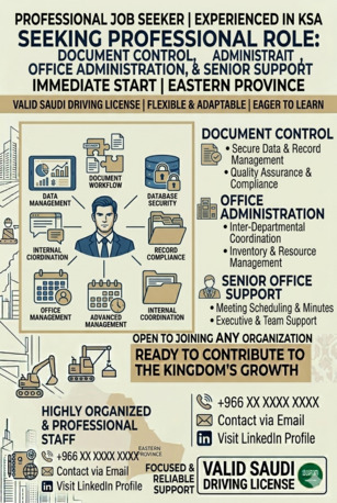 Riyadh, Job Seekers, Looking For Job Of Documents Controller,Admininstrative Jobs,Office Coordinator,