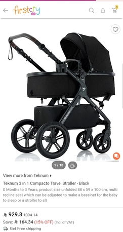Al Aziziyah, Baby & Kid Stuff, SAR 250,  Teknum 3 In 1 Compacto Travel Stroller - Black