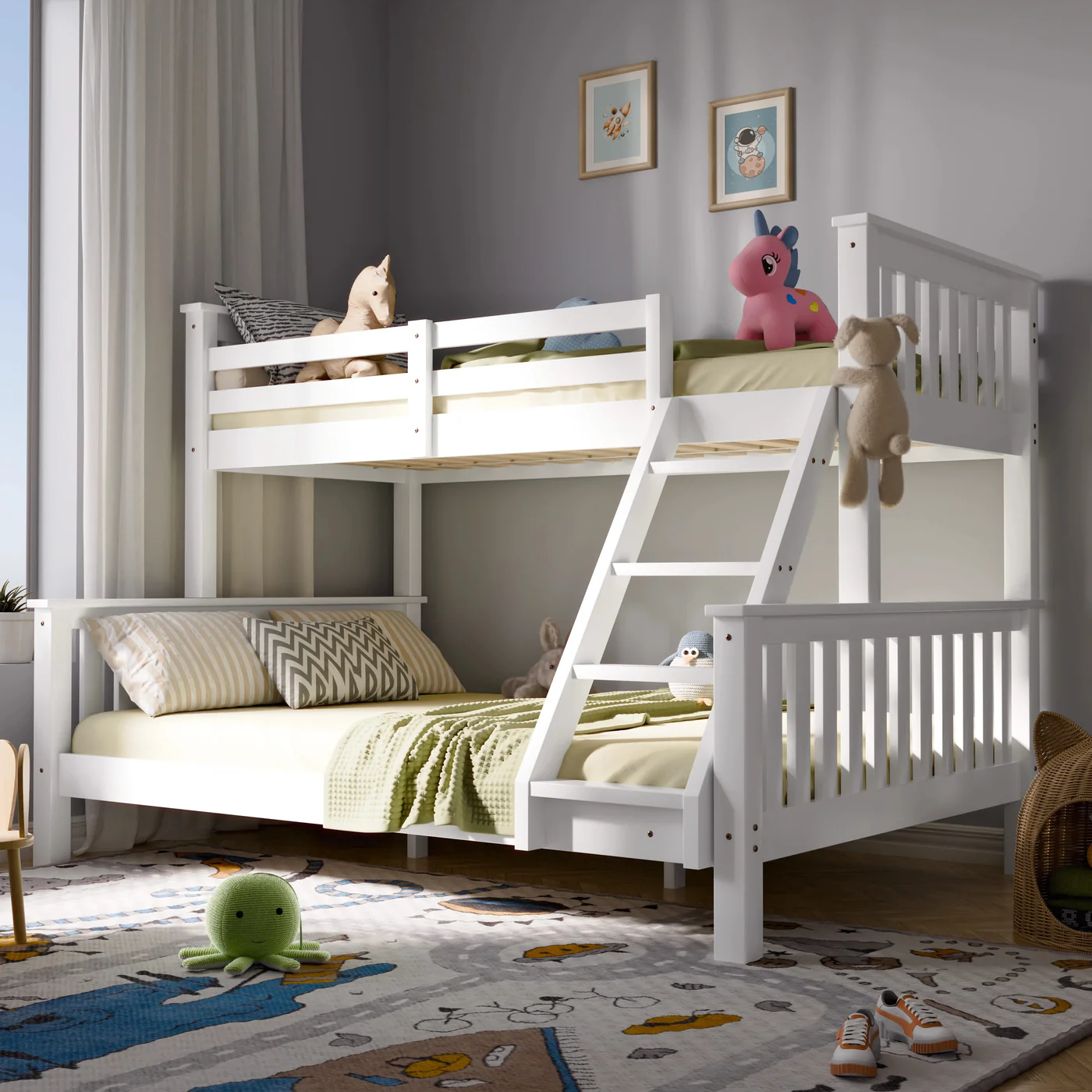 London, Furniture, GBP 199,  Solid Wood Triple Bunk Bed With Three Tiers, Slatted Base On Each Level