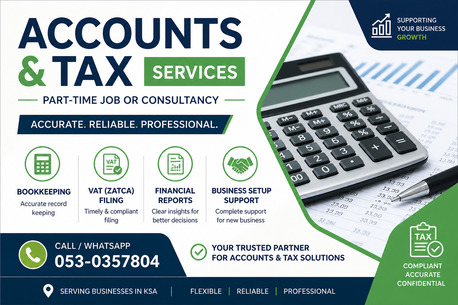 Jubail, Accounting, +Accounting, Auditing, Bookkeeping, VAT Registration, Filing & VAT Submission Services-