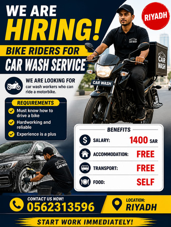 Riyadh, Jobs, Hiring: Bike Riders For Car Wash Service &ndash; Riyadh