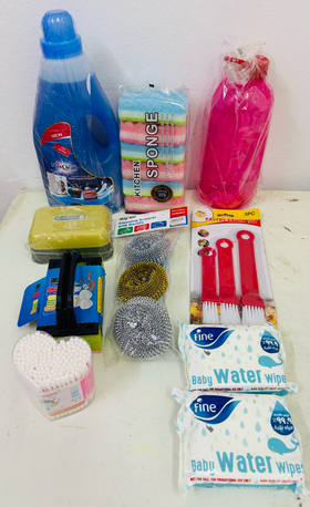 Gudaibiya, Household Items, BHD 4,  Laundry Liquid  Cleaning Scourer With Brush 3+1ps Kitchen Sponge 6ps Water Bottle  PASTRY