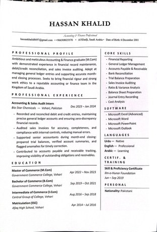 Khafji, Job Seekers, Accounting And Finance
