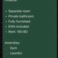 BHD 160/month,  20 Sq. Meter,  🏠 Room For Rent &ndash; Near Al Kindi Hospital. Zinj   &bull; Separate Room &bull; Private Bathroom &bull; Ful