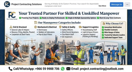 Dammam, Business, Construction Manpower Available ✅ Skilled & Unskilled ✅Short-Term & Long-Term✅0599988706._
