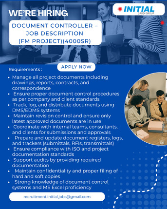 Riyadh, Jobs, Document Controller -&ndash; Job Description (FM Project) 4000 Sr