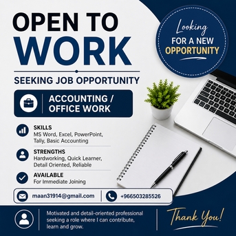 Jeddah, Job Seekers, Looking For Work Am Actively Seeking A Job OpportunitExperienced In Accounting & MS Office