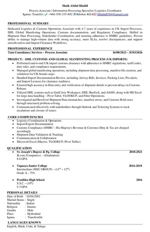 Khobar, Job Seekers, Logistics Coordinator / Document Controller / Logistics Operations