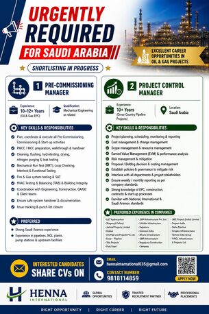 Riyadh, Jobs, Pre-Commissioning Manager / Project Control Manager
