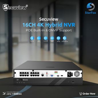 Doha, Electronics, QAR 1274,  Secuview 16CH 4K Hybrid NVR (Built-in PoE)