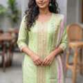 INR 2125,  Straight Cut Kurti With Pant & Dupatta In Art Silk | Buy Today