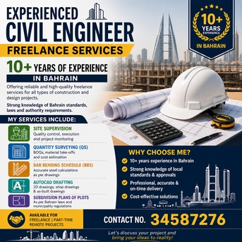 Manama, Construction, Experienced Civil Engineer Available For Freelance Work (10+ Years In Bahrain)