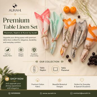 Mumbai, Clothing & Accessories, INR 990,  Premium Table Linen Set - Placemats, Napkins & Runner By Aurahi