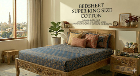 Mumbai, Household Items, INR 1499,  Super King Size Cotton Bedsheet  108x108 Inches, Pure Cotton, Handloom Woven |  Theindiglo