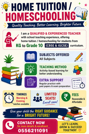 Dammam, Lessons Offered, Experienced School Teacher Providing Home Tutions