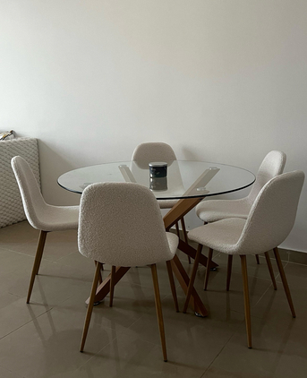 Dubai, Furniture, AED 1500,  Glass Dining Table With Boucl? Chairs For Sale