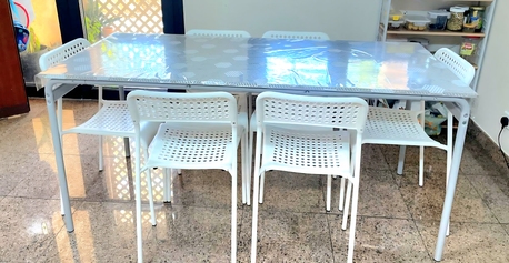 Rabigh, Furniture, SAR 650,  Dining Table Set With 6 Chairs &ndash; Gray & White &ndash; Good Condition
