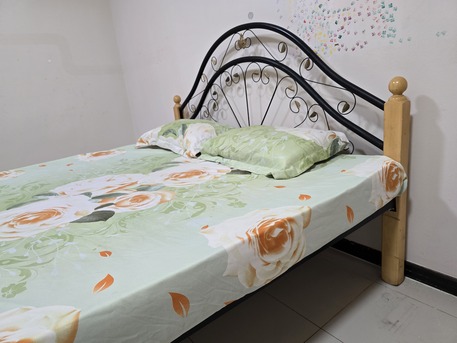 Rabigh, Furniture, SAR 130,  Bed With Mattress &ndash; Wooden & Metal Frame &ndash; Good Condition