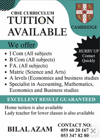 Jeddah, Lessons Offered, 🌟 TUITION AVAILABLE &ndash; ALL CLASSES 🌟 CBSE &bull; Cambridge &bull; Local Boards  📚 Subjects & Level