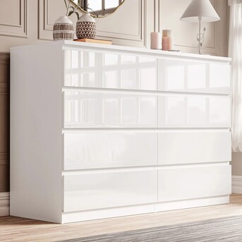 London, Furniture, GBP 149,  High Gloss 8-Drawer Wide Chest Of Drawers &ndash; Handleless, White Or Grey